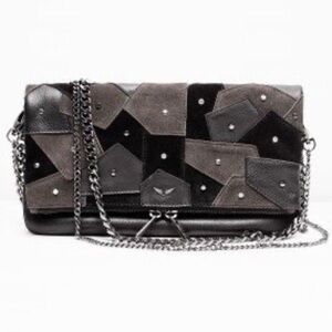 Zadig and Voltaire black studded, leather bag with suede accent- made in France